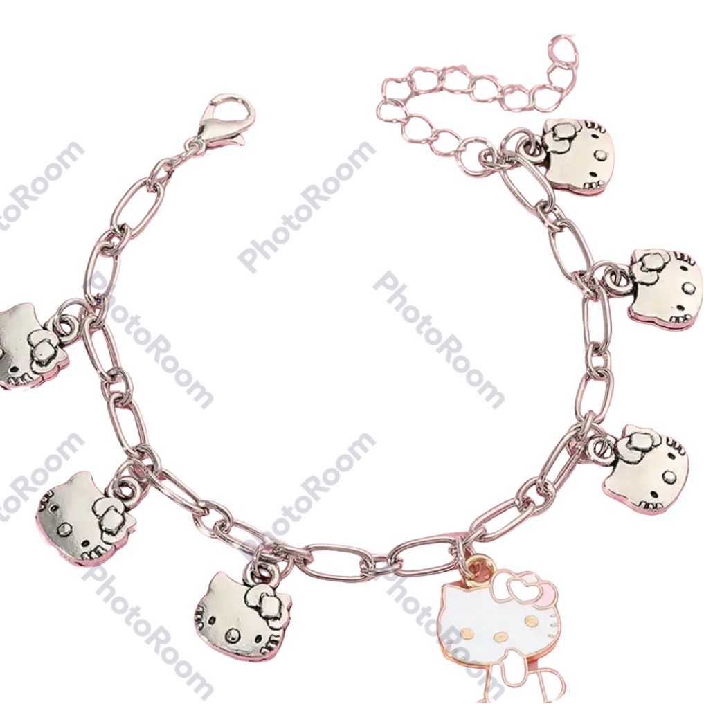 Hello Kitty Face Bracelet Delicate Silvertone Metal Charms Sanrio Nwt Fun Gift